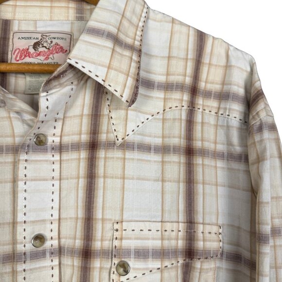 Vintage 90s Snap Shirt, Wrangler Plaid Button Down, Mens Western Clothing - Picture 5 of 8